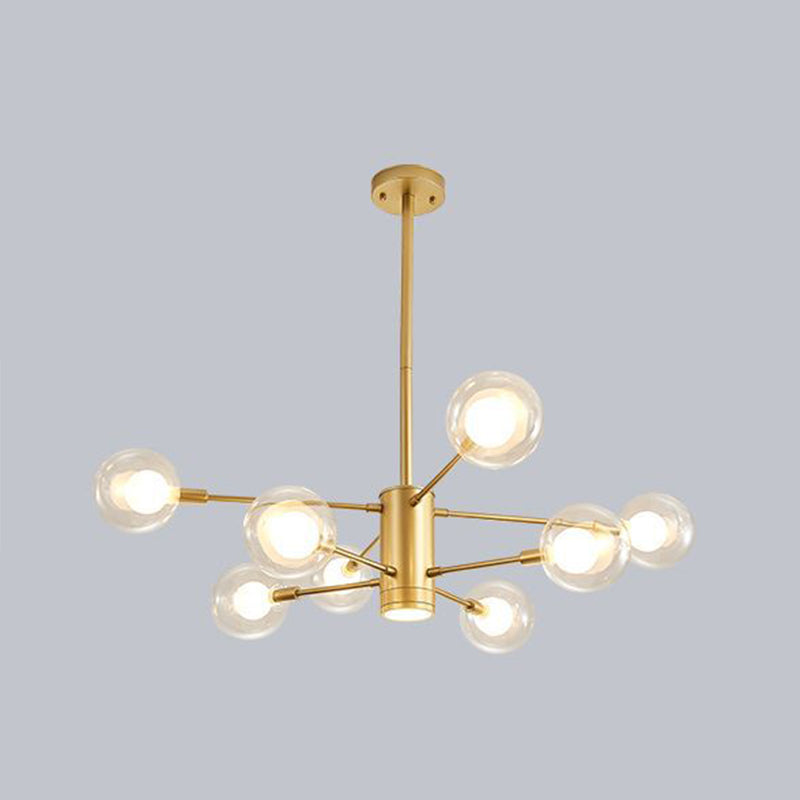 Modern Style Simplicity Glass Chandelier Clear Ball Shade Living Room Pendant Light with Polished Metal Lamp Post 8 Gold Clearhalo 'Ceiling Lights' 'Chandeliers' 'Modern Chandeliers' 'Modern' Lighting' 2600506