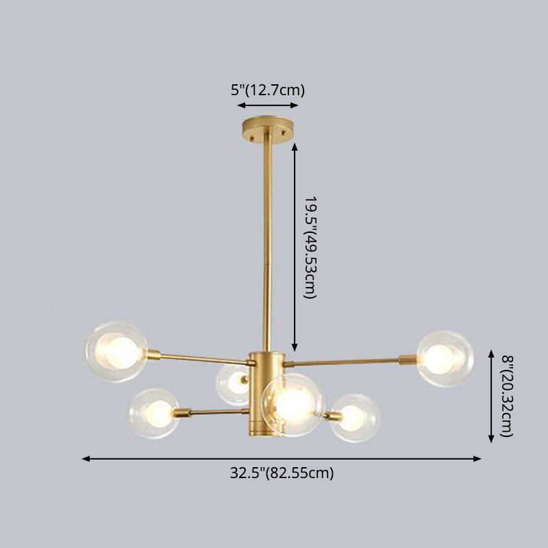 Modern Style Simplicity Glass Chandelier Clear Ball Shade Living Room Pendant Light with Polished Metal Lamp Post Clearhalo 'Ceiling Lights' 'Chandeliers' 'Modern Chandeliers' 'Modern' Lighting' 2600508