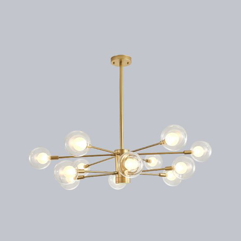 Modern Style Simplicity Glass Chandelier Clear Ball Shade Living Room Pendant Light with Polished Metal Lamp Post 12 Gold Clearhalo 'Ceiling Lights' 'Chandeliers' 'Modern Chandeliers' 'Modern' Lighting' 2600510
