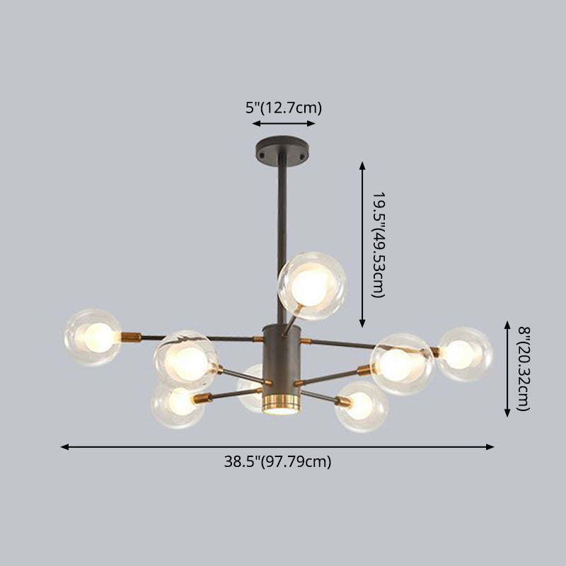 Modern Style Simplicity Glass Chandelier Clear Ball Shade Living Room Pendant Light with Polished Metal Lamp Post Clearhalo 'Ceiling Lights' 'Chandeliers' 'Modern Chandeliers' 'Modern' Lighting' 2600511