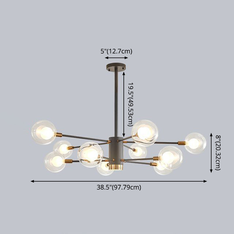 Modern Style Simplicity Glass Chandelier Clear Ball Shade Living Room Pendant Light with Polished Metal Lamp Post Clearhalo 'Ceiling Lights' 'Chandeliers' 'Modern Chandeliers' 'Modern' Lighting' 2600513