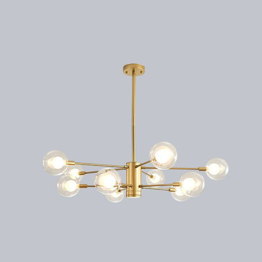 Modern Style Simplicity Glass Chandelier Clear Ball Shade Living Room Pendant Light with Polished Metal Lamp Post 10 Gold Clearhalo 'Ceiling Lights' 'Chandeliers' 'Modern Chandeliers' 'Modern' Lighting' 2600514