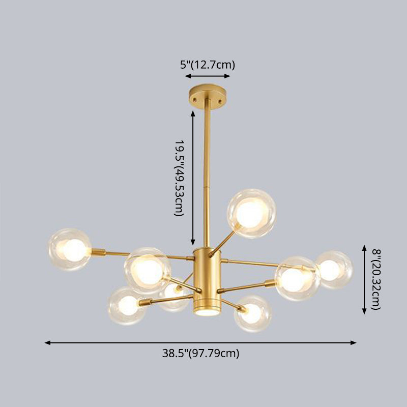 Modern Style Simplicity Glass Chandelier Clear Ball Shade Living Room Pendant Light with Polished Metal Lamp Post Clearhalo 'Ceiling Lights' 'Chandeliers' 'Modern Chandeliers' 'Modern' Lighting' 2600516