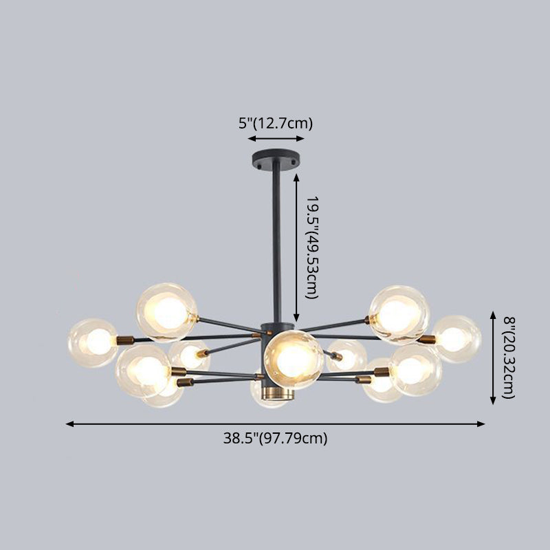 Modern Style Simplicity Glass Chandelier Clear Ball Shade Living Room Pendant Light with Polished Metal Lamp Post Clearhalo 'Ceiling Lights' 'Chandeliers' 'Modern Chandeliers' 'Modern' Lighting' 2600517