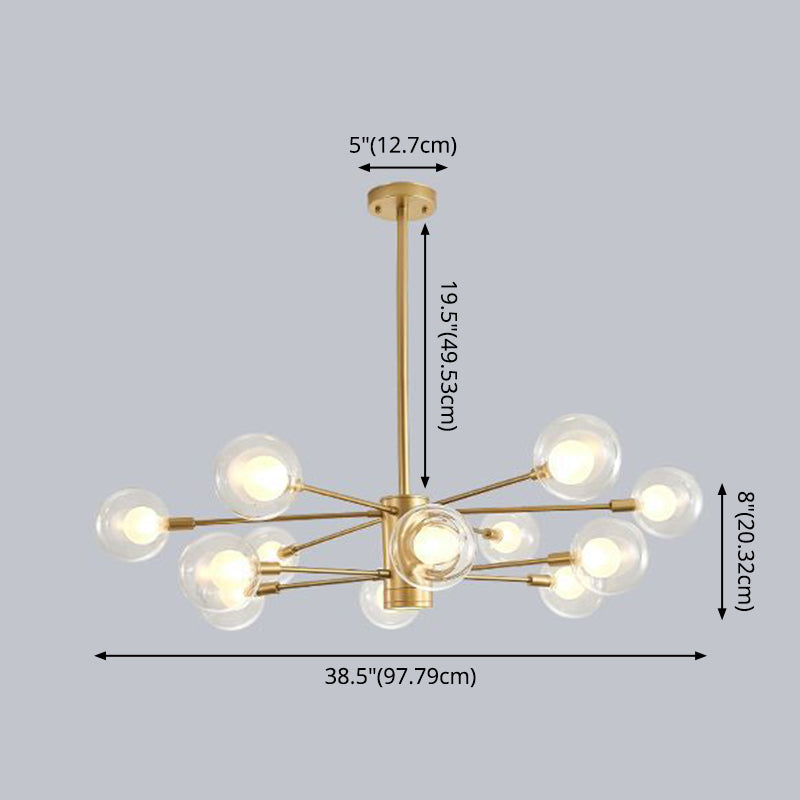 Modern Style Simplicity Glass Chandelier Clear Ball Shade Living Room Pendant Light with Polished Metal Lamp Post Clearhalo 'Ceiling Lights' 'Chandeliers' 'Modern Chandeliers' 'Modern' Lighting' 2600518