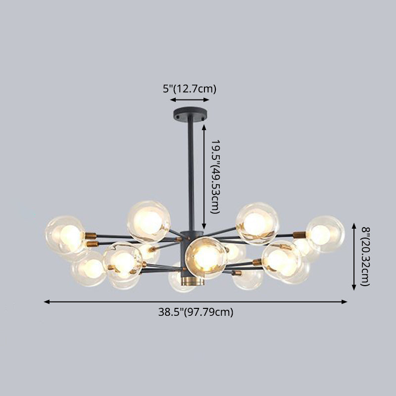 Modern Style Simplicity Glass Chandelier Clear Ball Shade Living Room Pendant Light with Polished Metal Lamp Post Clearhalo 'Ceiling Lights' 'Chandeliers' 'Modern Chandeliers' 'Modern' Lighting' 2600519