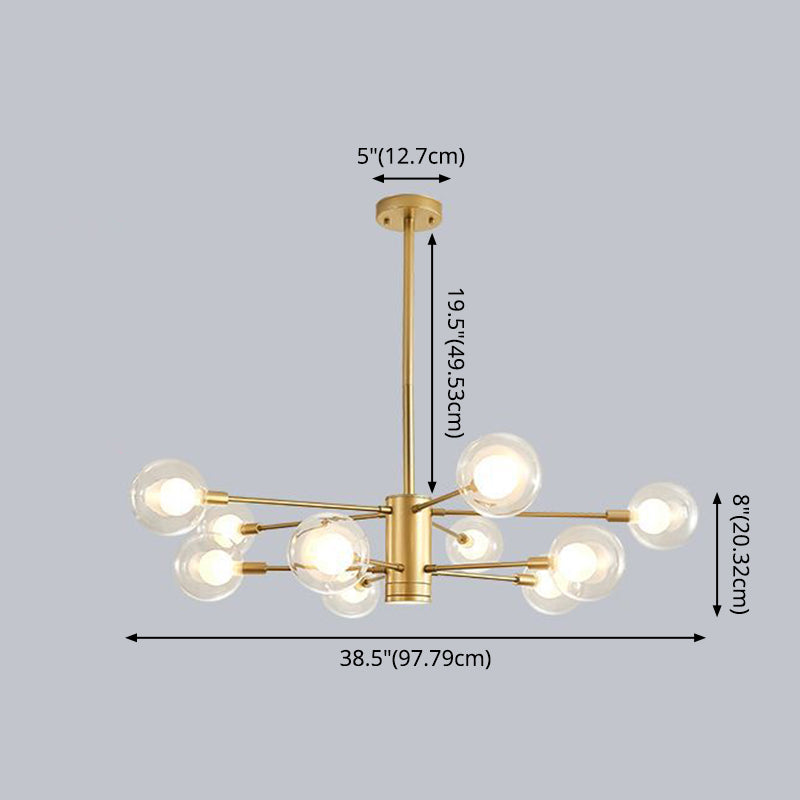 Modern Style Simplicity Glass Chandelier Clear Ball Shade Living Room Pendant Light with Polished Metal Lamp Post Clearhalo 'Ceiling Lights' 'Chandeliers' 'Modern Chandeliers' 'Modern' Lighting' 2600520