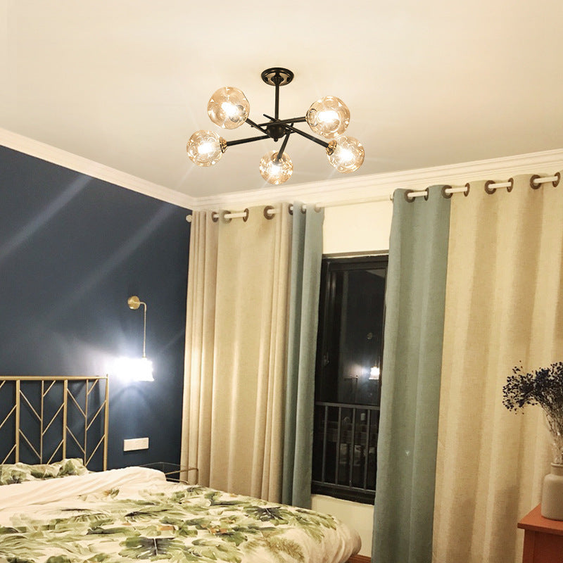 Multi Light Glass Ball Chandelier Light Black Wrought Iron Lamp Body Modern Chic Hanging Light for Living Room Clearhalo 'Ceiling Lights' 'Chandeliers' 'Modern Chandeliers' 'Modern' Lighting' 2600525