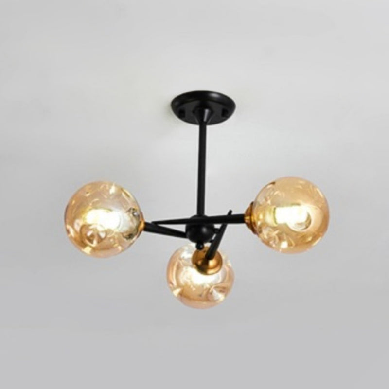 Multi Light Glass Ball Chandelier Light Black Wrought Iron Lamp Body Modern Chic Hanging Light for Living Room 3 Black Amber Clearhalo 'Ceiling Lights' 'Chandeliers' 'Modern Chandeliers' 'Modern' Lighting' 2600530