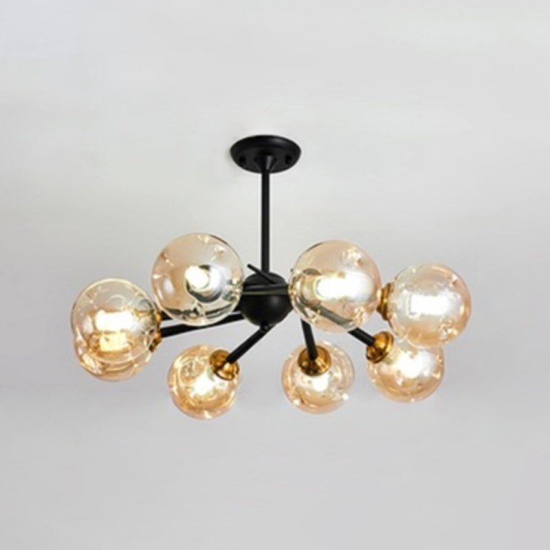 Multi Light Glass Ball Chandelier Light Black Wrought Iron Lamp Body Modern Chic Hanging Light for Living Room 8 Black Amber Clearhalo 'Ceiling Lights' 'Chandeliers' 'Modern Chandeliers' 'Modern' Lighting' 2600532
