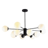 Frosted White Glass Ball Shade Chandelier 12-Light Modern Style Black Pendant Light for Bedroom Living Room Clearhalo 'Ceiling Lights' 'Chandeliers' 'Close To Ceiling Lights' 'Glass shade' 'Glass' 'Modern Chandeliers' 'Modern' Lighting' 2600548