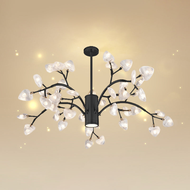 Firefly Design Chandelier Light Clear Acrylic Leaf-shaped Shade Modern Style Lighting Fixture Lamp for Bedroom Aisle Corridor 45 Black Clearhalo 'Ceiling Lights' 'Chandeliers' 'Modern Chandeliers' 'Modern' Lighting' 2600553