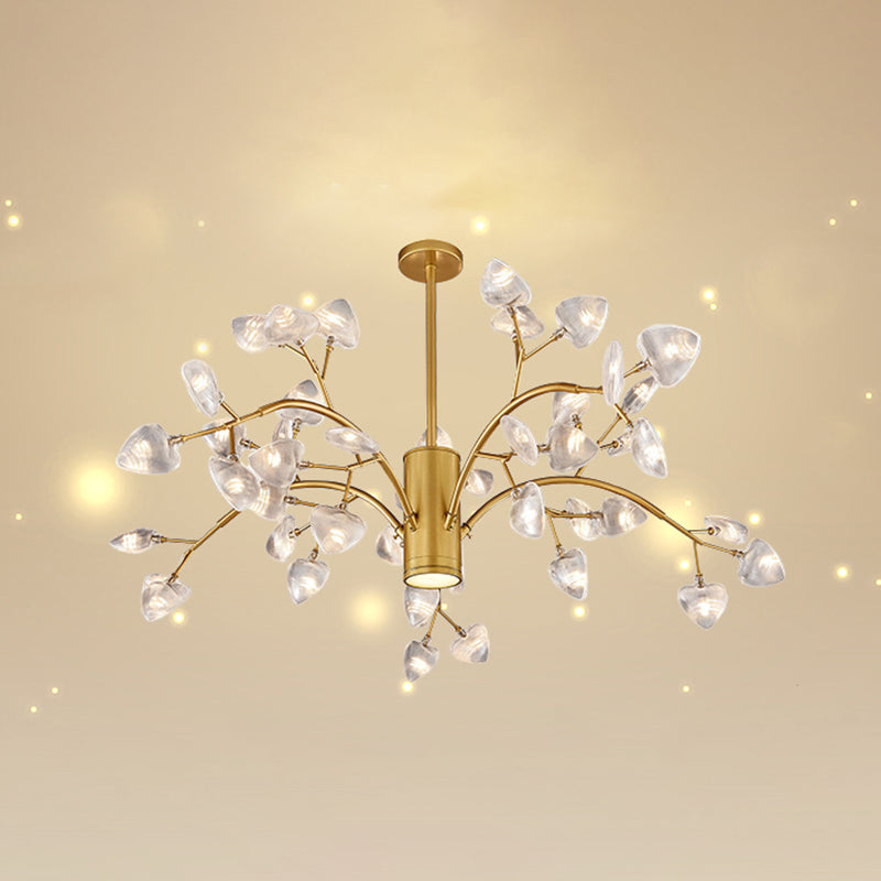 Firefly Design Chandelier Light Clear Acrylic Leaf-shaped Shade Modern Style Lighting Fixture Lamp for Bedroom Aisle Corridor 45 Gold Clearhalo 'Ceiling Lights' 'Chandeliers' 'Modern Chandeliers' 'Modern' Lighting' 2600560