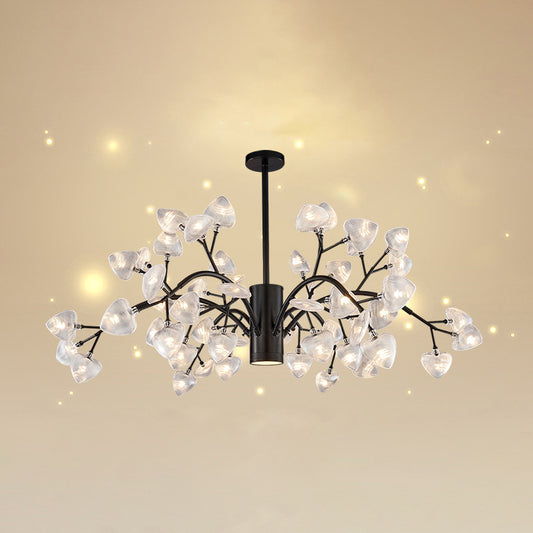 Firefly Design Chandelier Light Clear Acrylic Leaf-shaped Shade Modern Style Lighting Fixture Lamp for Bedroom Aisle Corridor 54 Black Clearhalo 'Ceiling Lights' 'Chandeliers' 'Modern Chandeliers' 'Modern' Lighting' 2600565