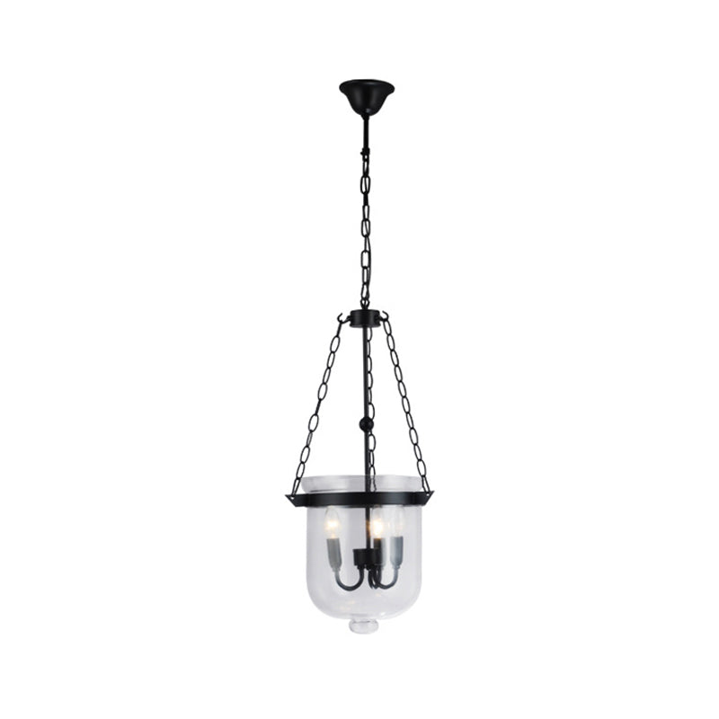 Transparent Glass 3-Light Pendant Lamp with 31.5" Adjustable Chain Industrial Hanging Light Fixture for Dining Room Black 10" Clearhalo 'Cast Iron' 'Ceiling Lights' 'Chandeliers' 'Industrial Chandeliers' 'Industrial' 'Metal' 'Middle Century Chandeliers' 'Rustic Chandeliers' 'Tiffany' Lighting' 2600580