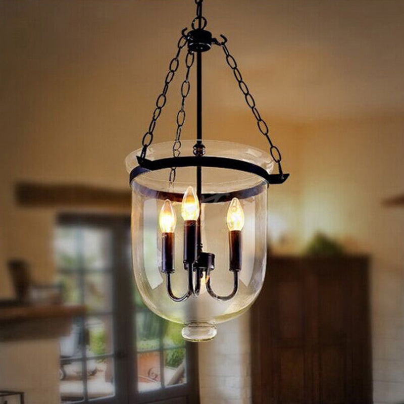 Transparent Glass 3-Light Pendant Lamp with 31.5" Adjustable Chain Industrial Hanging Light Fixture for Dining Room Clearhalo 'Cast Iron' 'Ceiling Lights' 'Chandeliers' 'Industrial Chandeliers' 'Industrial' 'Metal' 'Middle Century Chandeliers' 'Rustic Chandeliers' 'Tiffany' Lighting' 2600592