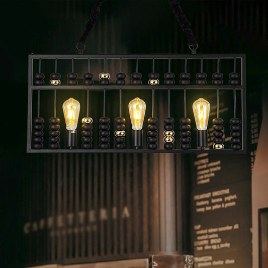Vintage Abacus Pendant Ceiling Fixture Metal Black 3 Bulbs Hanging Lamp for Restaurant Black Clearhalo 'Cast Iron' 'Ceiling Lights' 'Chandeliers' 'Industrial Chandeliers' 'Industrial' 'Metal' 'Middle Century Chandeliers' 'Rustic Chandeliers' 'Tiffany' Lighting' 260059
