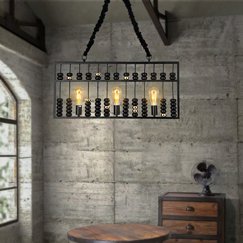 Vintage Abacus Pendant Ceiling Fixture Metal Black 3 Bulbs Hanging Lamp for Restaurant Clearhalo 'Cast Iron' 'Ceiling Lights' 'Chandeliers' 'Industrial Chandeliers' 'Industrial' 'Metal' 'Middle Century Chandeliers' 'Rustic Chandeliers' 'Tiffany' Lighting' 260060