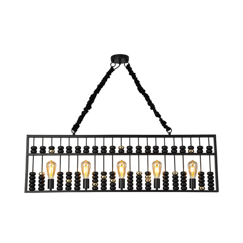 Vintage Abacus Pendant Ceiling Fixture Metal Black 3 Bulbs Hanging Lamp for Restaurant Clearhalo 'Cast Iron' 'Ceiling Lights' 'Chandeliers' 'Industrial Chandeliers' 'Industrial' 'Metal' 'Middle Century Chandeliers' 'Rustic Chandeliers' 'Tiffany' Lighting' 260061