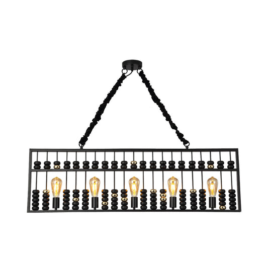 Vintage Abacus Pendant Ceiling Fixture Metal Black 3 Bulbs Hanging Lamp for Restaurant Clearhalo 'Cast Iron' 'Ceiling Lights' 'Chandeliers' 'Industrial Chandeliers' 'Industrial' 'Metal' 'Middle Century Chandeliers' 'Rustic Chandeliers' 'Tiffany' Lighting' 260061