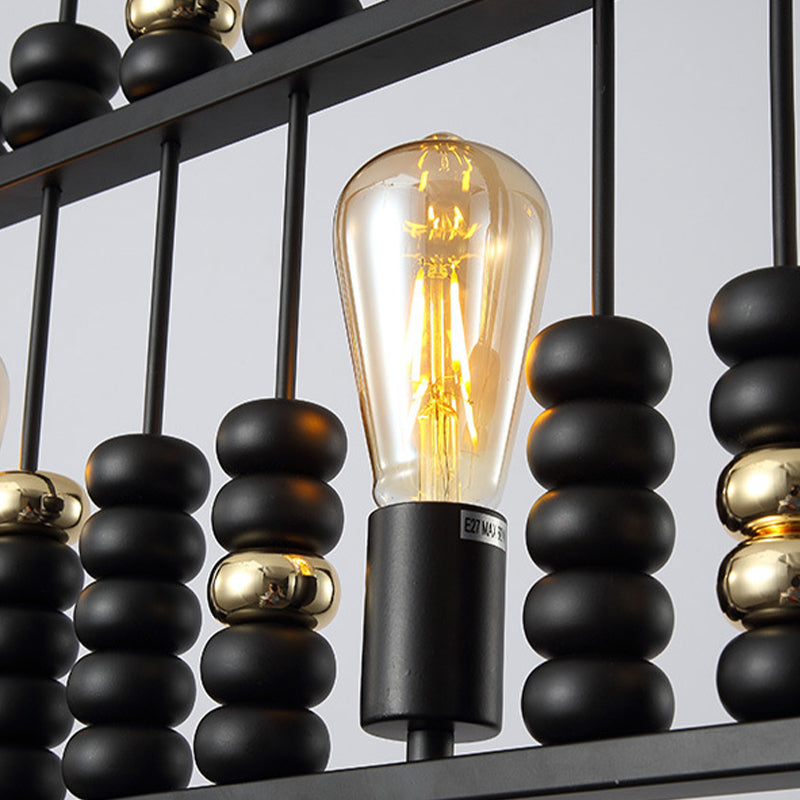 Vintage Abacus Pendant Ceiling Fixture Metal Black 3 Bulbs Hanging Lamp for Restaurant Clearhalo 'Cast Iron' 'Ceiling Lights' 'Chandeliers' 'Industrial Chandeliers' 'Industrial' 'Metal' 'Middle Century Chandeliers' 'Rustic Chandeliers' 'Tiffany' Lighting' 260063
