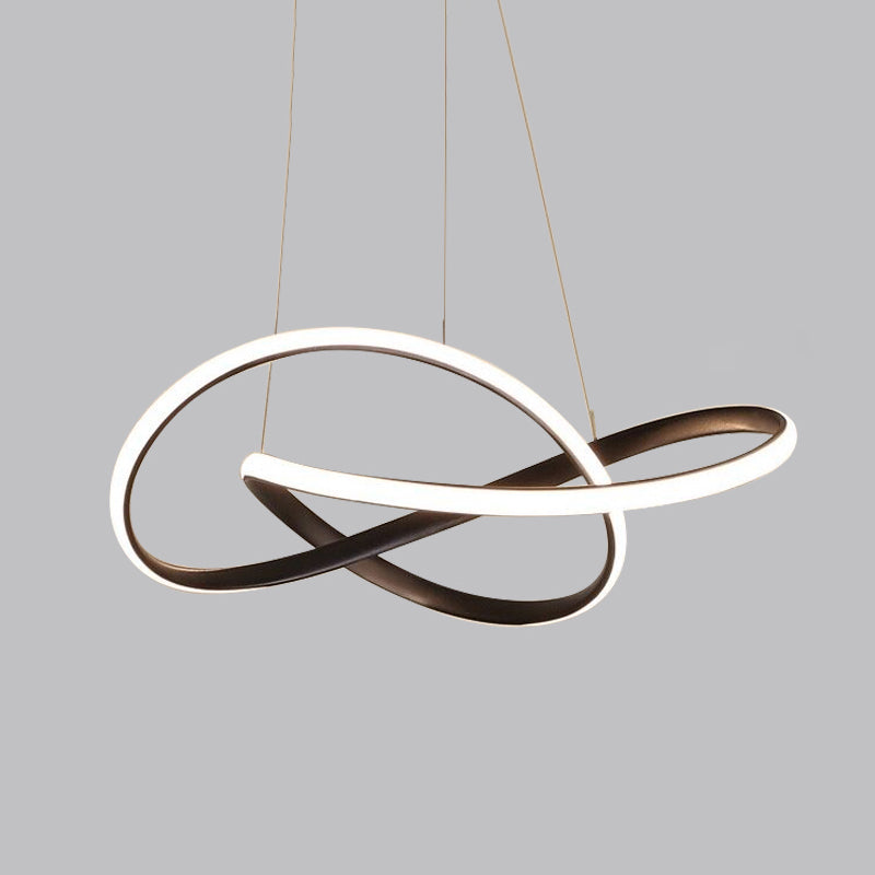 Modern Minimalist Style LED Line Chandelier White Acrylic Shade Aluminum  Irregular Curved Hanging Light for Dining Room