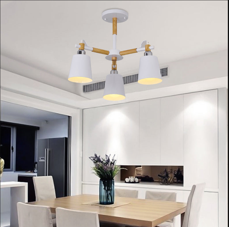 Dining Room Pendant Lamp Modern Wooden Minimalism Hanging Light with Downward Metal Cloche Shade Clearhalo 'Ceiling Lights' 'Chandeliers' 'Modern Chandeliers' 'Modern' Lighting' 2600649