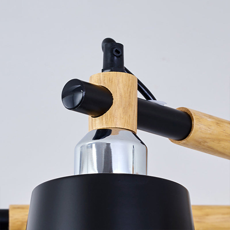 Multi-colored Optional Solid Wood Chandelier Simplicity Modern Living Room Lighting Fixture Lamp with Downward Metal Shade Clearhalo 'Ceiling Lights' 'Chandeliers' 'Modern Chandeliers' 'Modern' Lighting' 2600655