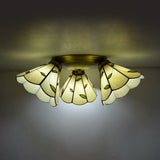 3 Heads Conic Ceiling Light Fixture Tiffany Stained Glass Flushmount Ceiling Light in Pink/Blue/Beige for Bedroom Beige Clearhalo 'Ceiling Lights' 'Close To Ceiling Lights' 'Close to ceiling' 'Glass shade' 'Glass' 'Semi-flushmount' 'Tiffany close to ceiling' 'Tiffany' Lighting' 26006