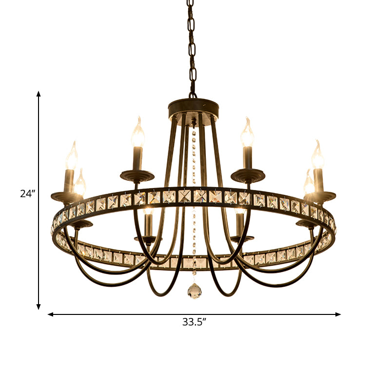Industrial Candle Chandelier Lighting Fixture Metal 6/8 Lights Pendant Lamp with Clear Crystal Deco in Black Clearhalo 'Ceiling Lights' 'Chandeliers' 'Industrial Chandeliers' 'Industrial' 'Middle Century Chandeliers' 'Tiffany' Lighting' 260206