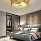 Creative Modern Drum Flush Mount Lamp Crystal Block Bedroom LED Ceiling Light in Brass Clearhalo 'Ceiling Lights' 'Close To Ceiling Lights' 'Lighting' 2602540