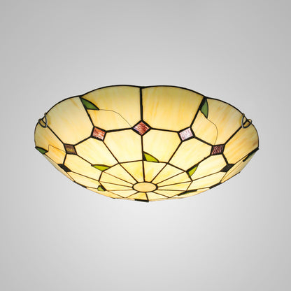 Handcrafted Glass Beige Ceiling Lighting Bowl Shaped Tiffany LED Flush Light for Hall Beige Clearhalo 'Ceiling Lights' 'Close To Ceiling Lights' 'Lighting' 2602566