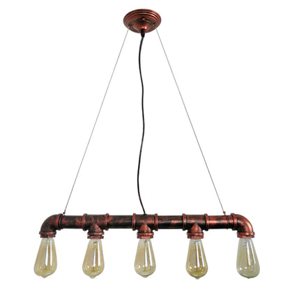 Metal Rust Island Lighting Fixture Water Pipe Industrial Chandelier Light Fixture Rust Clearhalo 'Ceiling Lights' 'Island Lights' 'Lighting' 2602579
