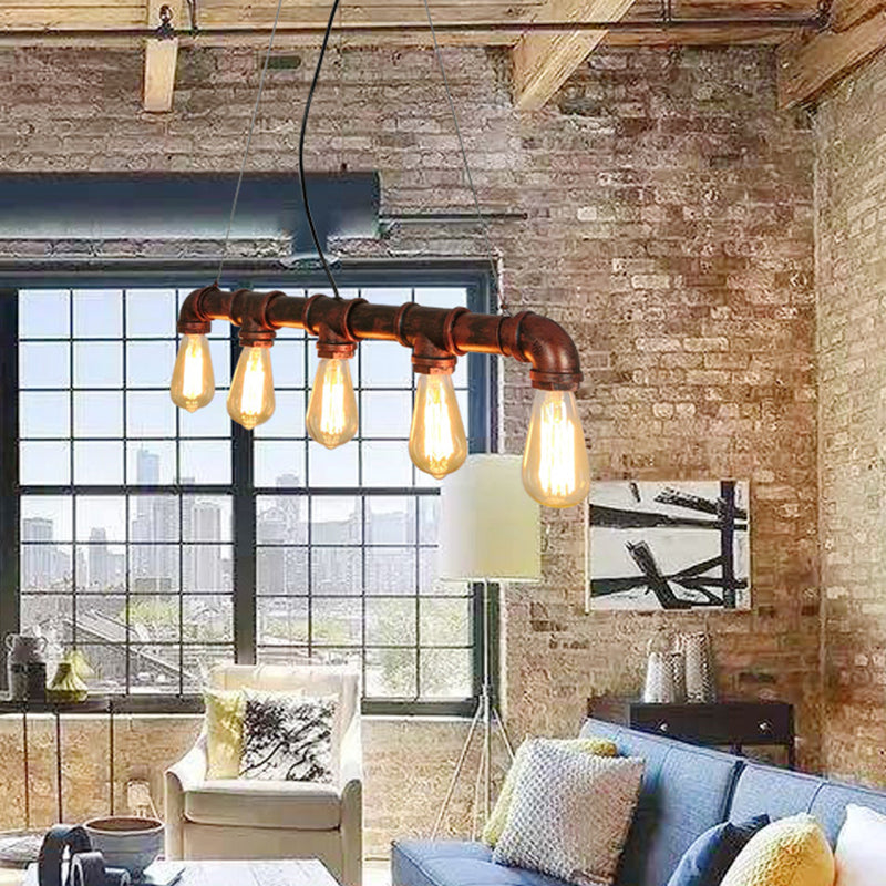 Rust Light Fixture Rectangular Metal Rust Island Lighting Fixture Water Pipe Industrial Chandelier ...