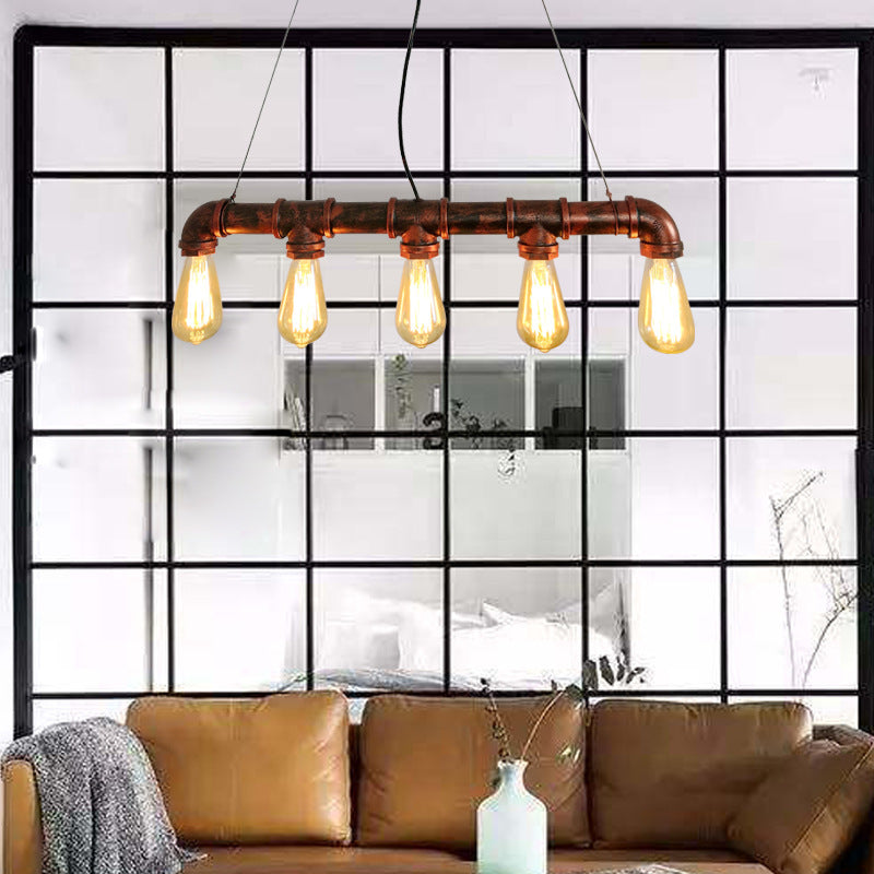 Metal Rust Island Lighting Fixture Water Pipe Industrial Chandelier Light Fixture Clearhalo 'Ceiling Lights' 'Island Lights' 'Lighting' 2602586