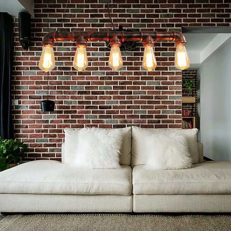 Rust Light Fixture Rectangular Metal Rust Island Lighting Fixture Water Pipe Industrial Chandelier ...