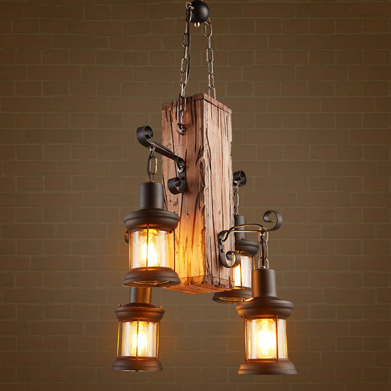 Cuboid Restaurant Chandelier Light Fixture Coastal Wood Beige Ceiling Hanging Light Fixture Clearhalo 'Ceiling Lights' 'Chandeliers' Lighting' 2602605