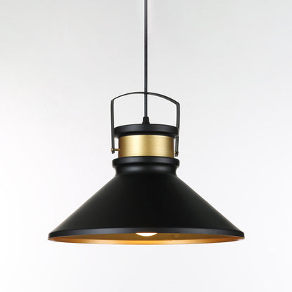 Industrial Style Cone Shaped Pendant Lighting Metal Hanging Pendant Light in Black Black Clearhalo 'Ceiling Lights' 'Pendant Lights' 'Pendants' Lighting' 2602698