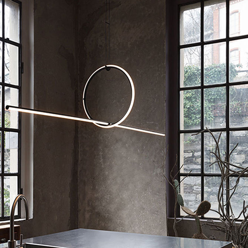 Lines Shape Hanging Pendant Light Contemporary Metal LED Office Suspended Lighting Fixture in Black Clearhalo 'Ceiling Lights' 'Island Lights' 'Lighting' 2602914