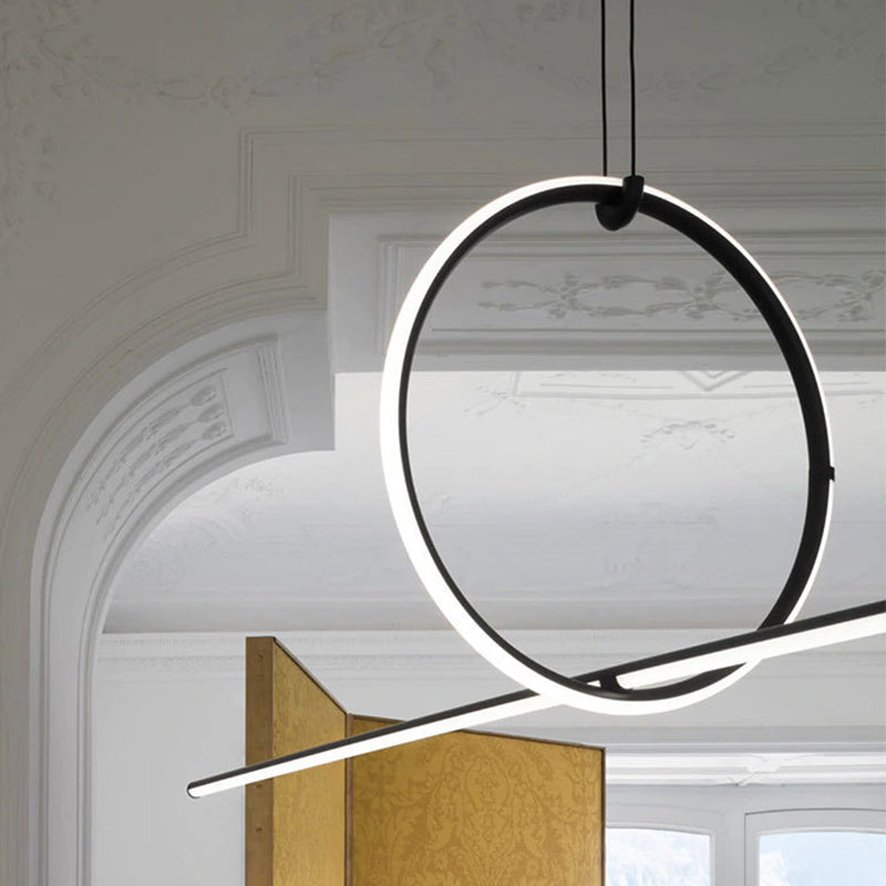 Lines Shape Hanging Pendant Light Contemporary Metal LED Office Suspended Lighting Fixture in Black Clearhalo 'Ceiling Lights' 'Island Lights' 'Lighting' 2602915