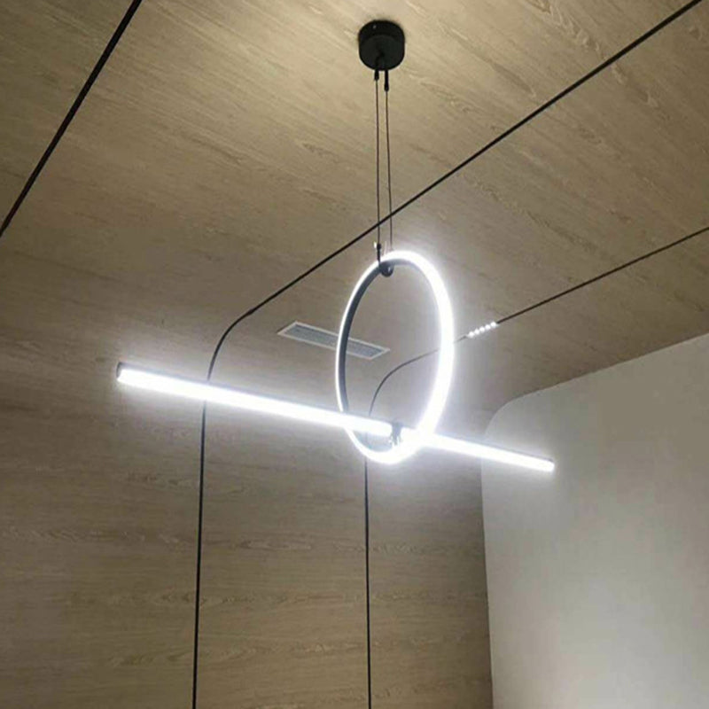 Lines Shape Hanging Pendant Light Contemporary Metal LED Office Suspended Lighting Fixture in Black Clearhalo 'Ceiling Lights' 'Island Lights' 'Lighting' 2602916