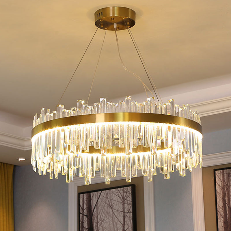 LED Parlor Pendant Lighting Fixture Contemporary Gold Suspension Lamp with Circle Crystal Shade Clearhalo 'Ceiling Lights' 'Pendant Lights' 'Pendants' Lighting' 2602951