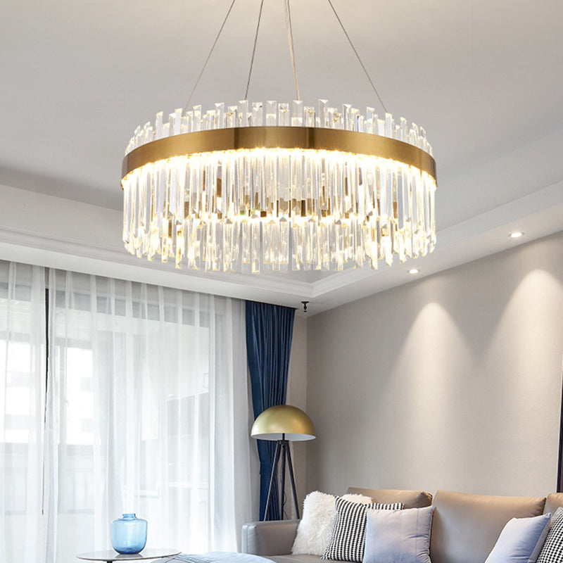 LED Parlor Pendant Lighting Fixture Contemporary Gold Suspension Lamp with Circle Crystal Shade Clearhalo 'Ceiling Lights' 'Pendant Lights' 'Pendants' Lighting' 2602953