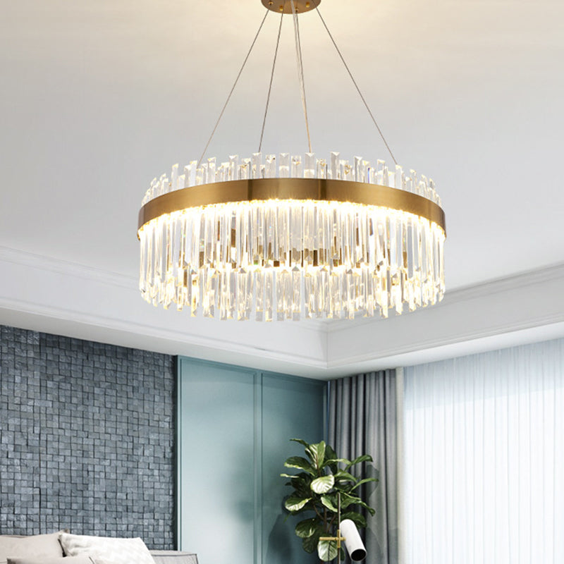 LED Parlor Pendant Lighting Fixture Contemporary Gold Suspension Lamp with Circle Crystal Shade Clearhalo 'Ceiling Lights' 'Pendant Lights' 'Pendants' Lighting' 2602954