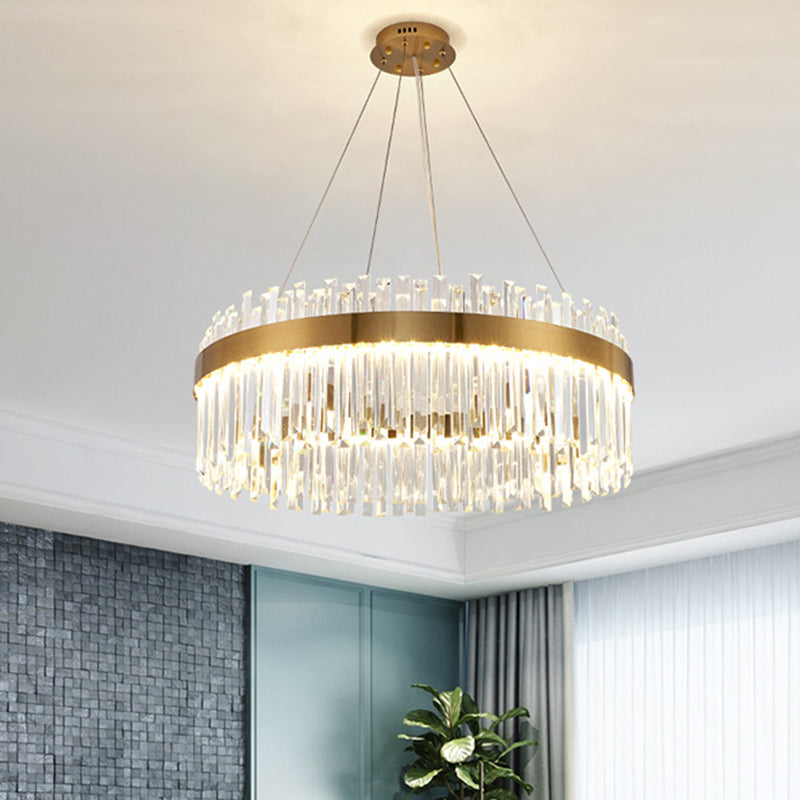 LED Parlor Pendant Lighting Fixture Contemporary Gold Suspension Lamp with Circle Crystal Shade Clearhalo 'Ceiling Lights' 'Pendant Lights' 'Pendants' Lighting' 2602955