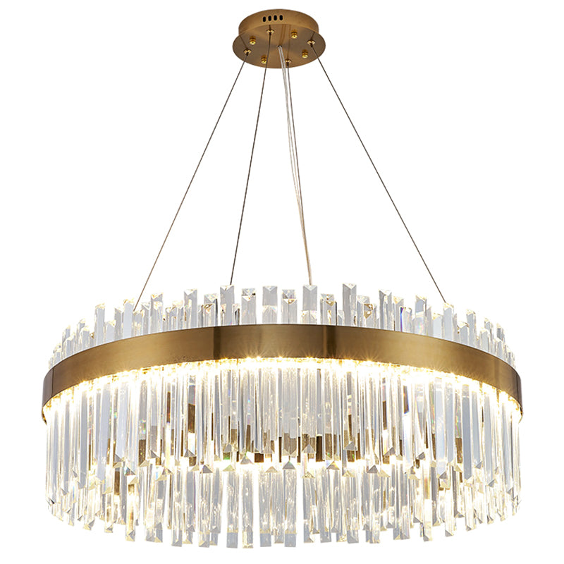 LED Parlor Pendant Lighting Fixture Contemporary Gold Suspension Lamp with Circle Crystal Shade Clearhalo 'Ceiling Lights' 'Pendant Lights' 'Pendants' Lighting' 2602956