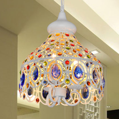 White Dome Hanging Ceiling Light 3 Lights Bohemia Metal Pendant Lighting with Crystal Gem Deco for Foyer White Clearhalo 'Ceiling Lights' 'Pendant Lights' 'Pendants' Lighting' 260295_6f2be76b-93f2-4131-9062-4f591de63124