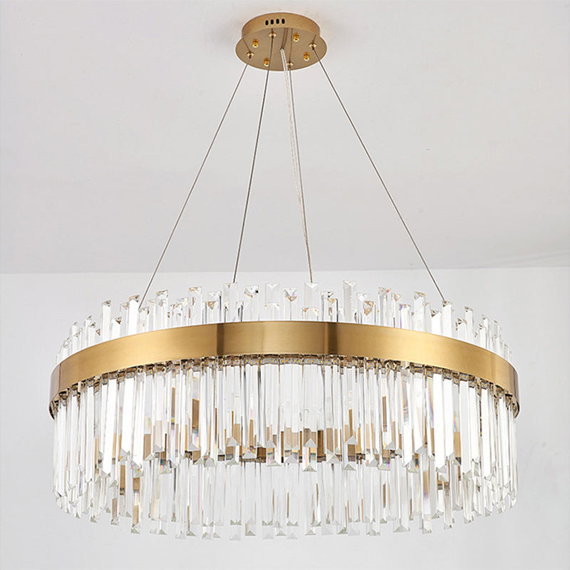 LED Parlor Pendant Lighting Fixture Contemporary Gold Suspension Lamp with Circle Crystal Shade Clearhalo 'Ceiling Lights' 'Pendant Lights' 'Pendants' Lighting' 2602961
