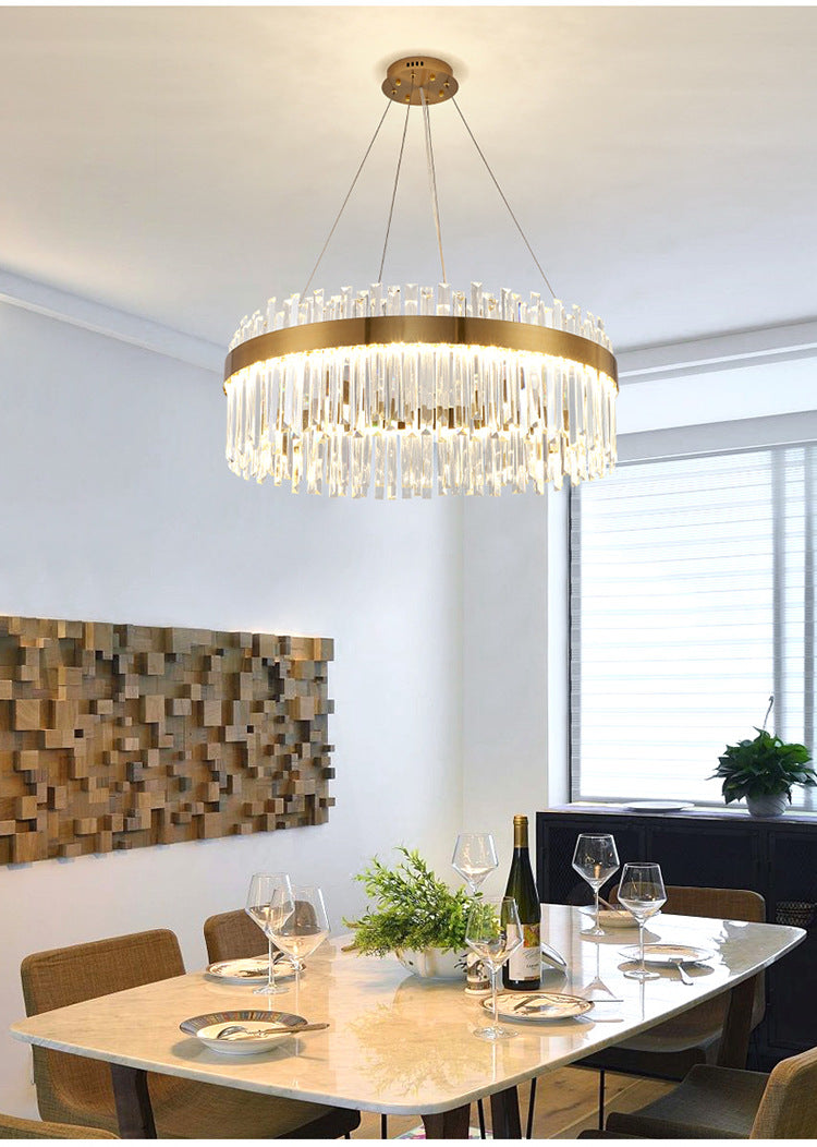 LED Parlor Pendant Lighting Fixture Contemporary Gold Suspension Lamp with Circle Crystal Shade Clearhalo 'Ceiling Lights' 'Pendant Lights' 'Pendants' Lighting' 2602964