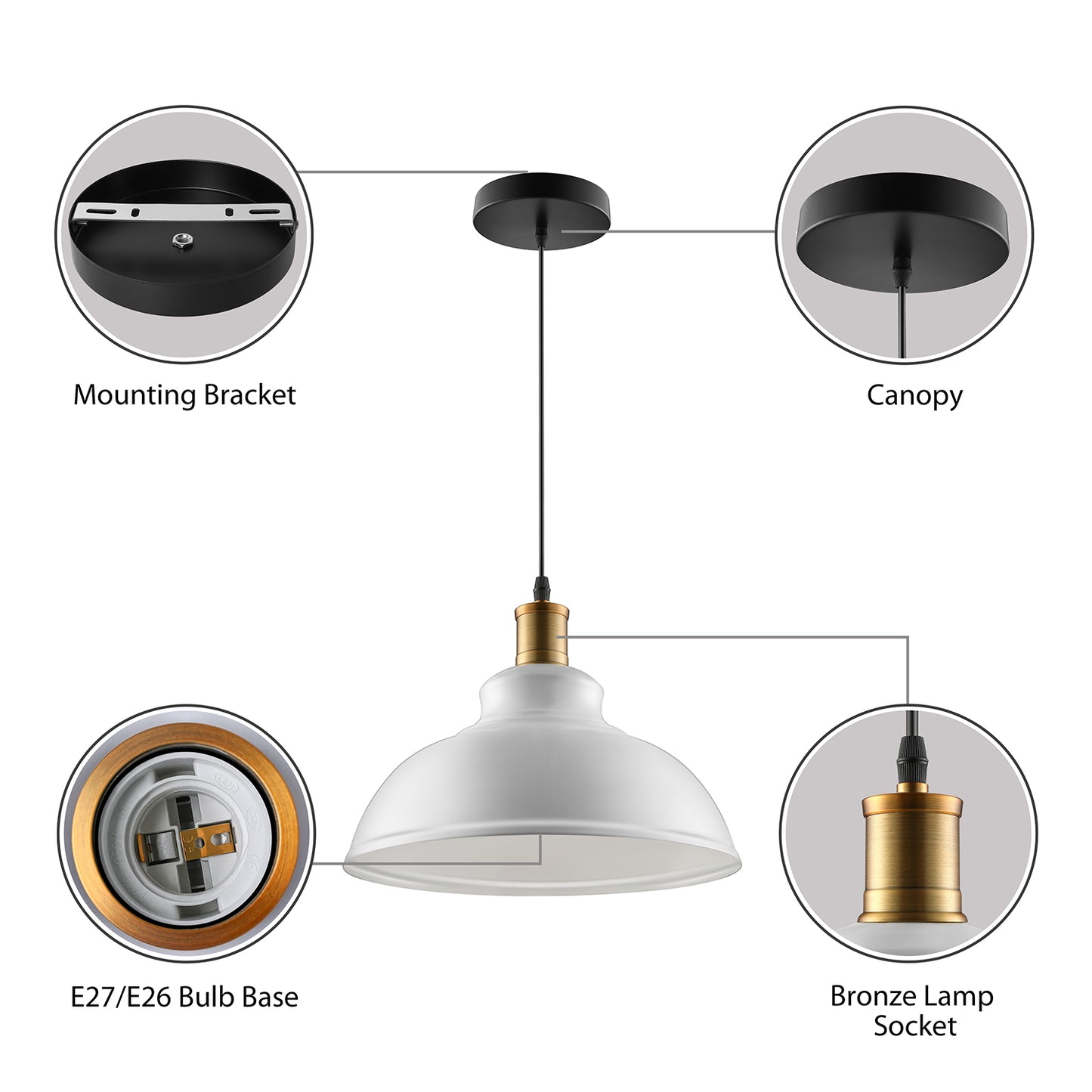 Black/White 1 Bulb Hanging Fixture Retro Metal Dome Shade Ceiling Pendant with Adjustable Cord, 12"/14"/16" W Clearhalo 'Art Deco Pendants' 'Black' 'Cast Iron' 'Ceiling Lights' 'Ceramic' 'Crystal' 'Industrial Pendants' 'Industrial' 'Metal' 'Middle Century Pendants' 'Pendant Lights' 'Pendants' 'Rustic Pendants' 'Tiffany' Lighting' 2603